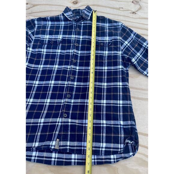 JACHS Flannel Long Sleeve Button Up Collared Men's Plaid Navy SIZE 29.5 Length - Picture 7 of 9